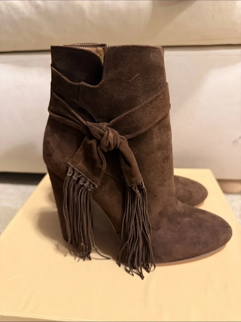 Aquazzura Women's Suede Fringe Tie Ankle Boots - Brown - Picture 1 of 6